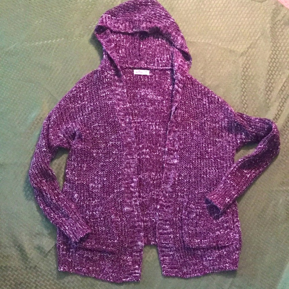 Dark purple and white blended knit Hollister cardigan hooded.  Size M.
